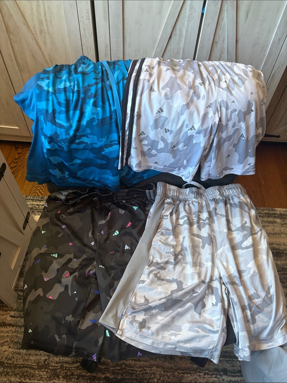 adidas Kids Camouflage Athletic Shorts - Blue, Gray & Black